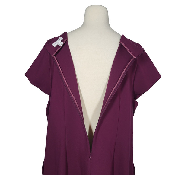 Susan Graver Women’s 2X Burgundy Ponte Knit Cap Sleeve Midi Dress Slimming Work - Picture 8 of 12
